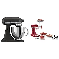 KitchenAid Artisan Series 5-Qt. Stand Mixer with Pouring Shield - Imperial Black & KSMMGA Metal Food Grinder Attachment, 2.5 lbs, Silver