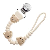 Itzy Ritzy Silicone Pacifier Clip; 100% Food Grade Silicone Pacifier Strap with Clip Keeps Pacifiers, Teethers & Small Toys in Place; Features One-Piece Design, Bear Character & Silicone Cord (Bear)