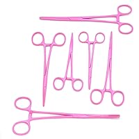 Pink Color Premium Quality Ultimate Set of 6 Pcs Straight & Curved Hemostat Forceps Locking Clamps Stainless Steel Full Serrated Jaws for Better Grip-Ideal for Nurses, Firefighters, Fishing + More