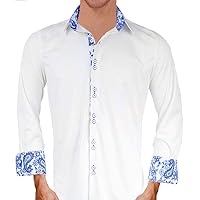 White with Blue Dress Shirts | White and Blue Dress Shirts | Blue Paisley Shirts | Moisture Wicking Shirts