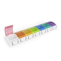 EZY DOSE Weekly (7-Day) Pill Planner, Medicine Case, Vitamin Organizer Box, Large Push-Button Compartments, Rainbow Lids