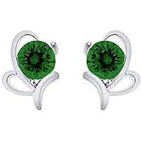 Created Round Cut Green Emerald Gemstone In 925 Sterling Silver 14K Gold Finish Diamond Cute Butterfly Stud Earring for Women's & Girl's