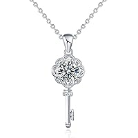 925 Sterling Silver Key Necklace Female Moissan Diamond Pendant