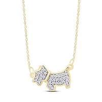 0.25ct Round Cut Simulated Diamond Scottie Dog Pendant Necklace in 925 Sterling Silver 14K Yellow Gold Plated
