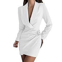 Women's Casual Blazer Jacket Dress Sexy Deep V Neck Tunic Mini Bodycon Dress Slim Long Sleeve Solid Elegant Suit Dresses