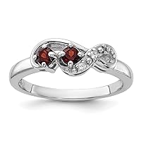 925 Sterling Silver Rhodium Plated Garnet and CZ Cubic Zirconia Simulated Diamond Swirl Ring Measures 1.89mm Wide Jewelry for Women - Ring Size Options: 6 7 8