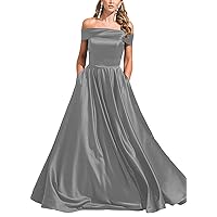 Women's Off Satin Evening Bridesmaid Party Gown A Line Prom Bridesmaid Dress Ball Gowns