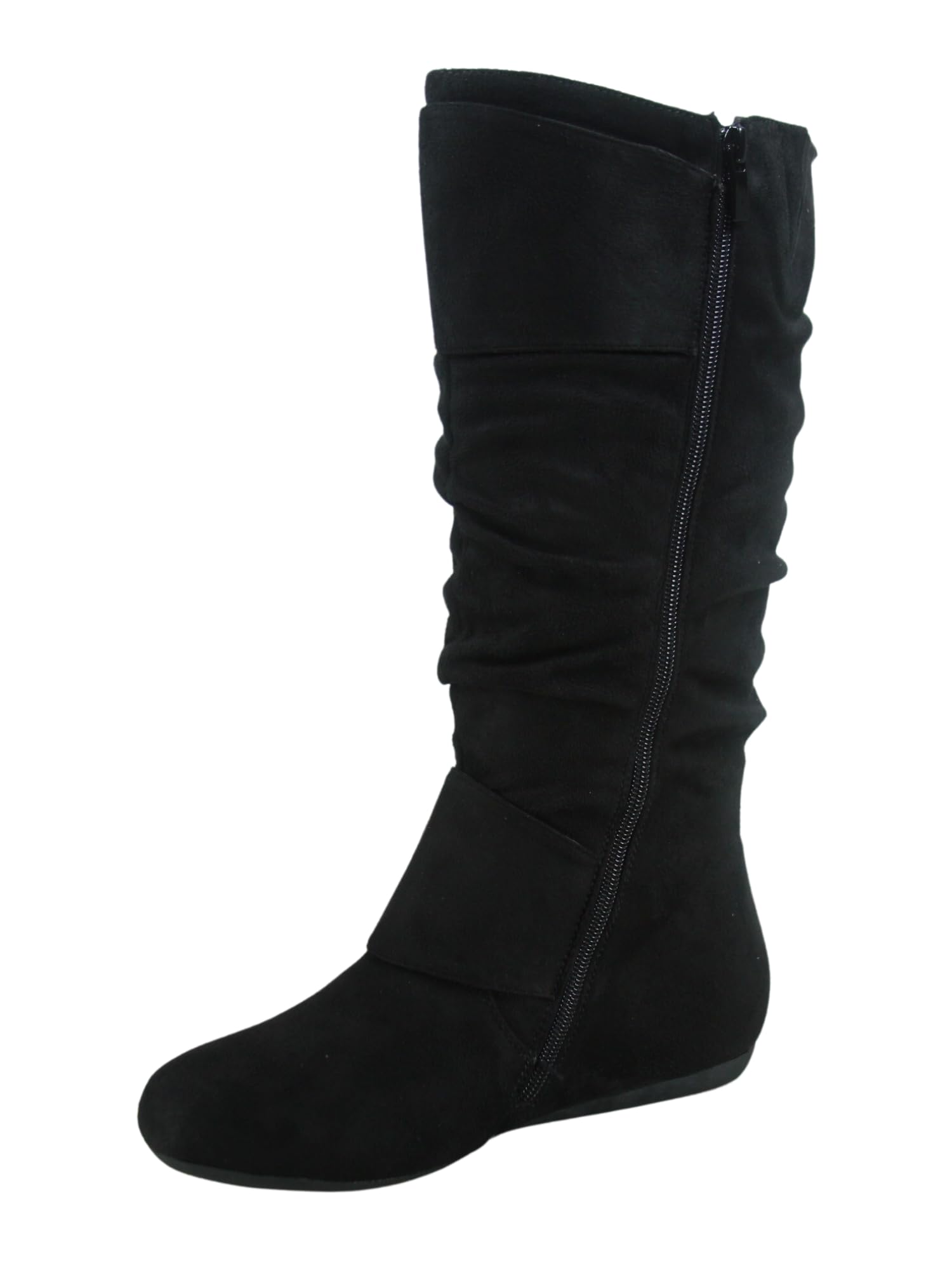 TZ Zone-38 Women's Closed Round Toe Flat Heel Buckle Slouchy Mid-Calf Casual Boots
