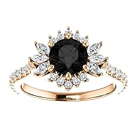 1.5 CT Dahlia Black Diamond Engagement Ring, Halo Floral Black Diamond Rings, Flower Black Onyx Ring, Round Black Moissanite, 10K Rose Gold Ring, Perfact for Gifts or As You Want