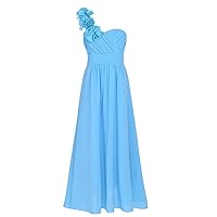 iiniim Big Girls One-Shoulder Chiffon Junior Bridesmaid Wedding Flower Girl Dress Floor Length Party Prom Long Gown