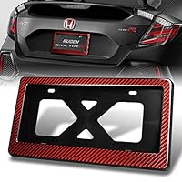 2 in 1 Luxury Genuine 100% Real Carbon Fiber License Plate Frame TAG with Bracket, VIP Real 3K Carbon Fiber Patent# US00D906916S (Red)