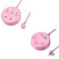 NTONPOWER Pink Power Strip, 5ft Extension Cord, 3 AC Outlets & 2 USB C & 2 USB A, Flat Extension Cord, Wall Mount, Flat Plug Power Strip for Home, Dorm Room, Vanity Desk, Nightstand, Travel