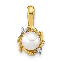 14k Gold Madi K 5 6mm Button White Freshwater Cultured Pearl .02ct. Diamond Pendant Necklace Jewelry for Women