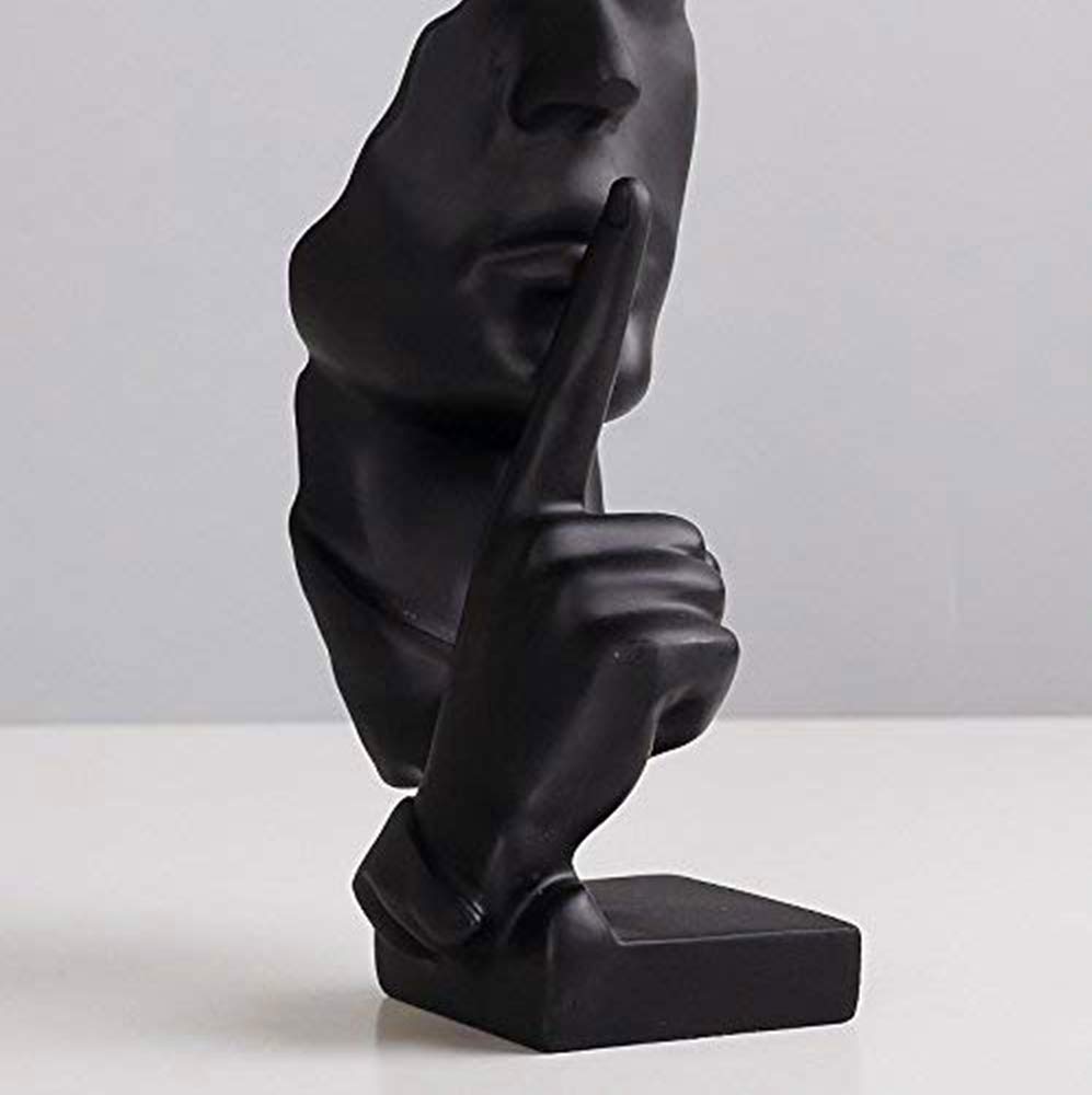 NEWQZ Creative Abstract Men Figurine Sculptures, Keep Silence Statue, Thinker Statue, Office Home Decor (Black)