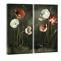 Wieco Art Large 2 Piece Modern Floral Giclee Canvas Prints Artwork Contemporary Colorful Flowers Oil Paintings Reproduction Green Pictures on Canvas Wall Art for Living Room Bedroom Decorations