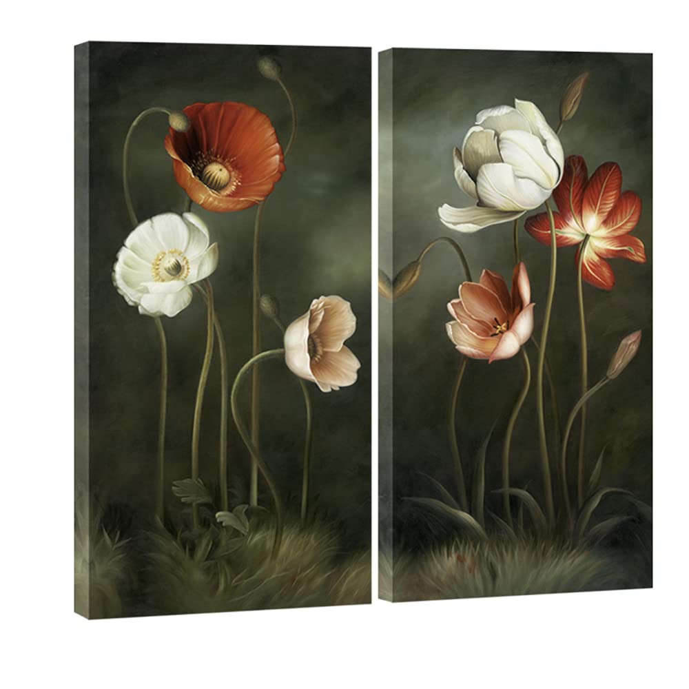 Wieco Art Large 2 Piece Modern Floral Giclee Canvas Prints Artwork Contemporary Colorful Flowers Oil Paintings Reproduction Green Pictures on Canva...