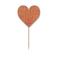 Fabric Flax Brown Toothpick Flags Heart Lable Cupcake Picks