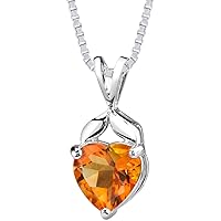 PEORA Citrine Heart Pendant Necklace 925 Sterling Silver, Designer Solitaire, 2.25 Carats, 9mm, with 18 inch Silver Chain