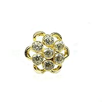 14K Yellow Gold Plated 925 Sterling Silver Round Cut D/VVS1 Diamond Flower Stud Nose Pin for Women's
