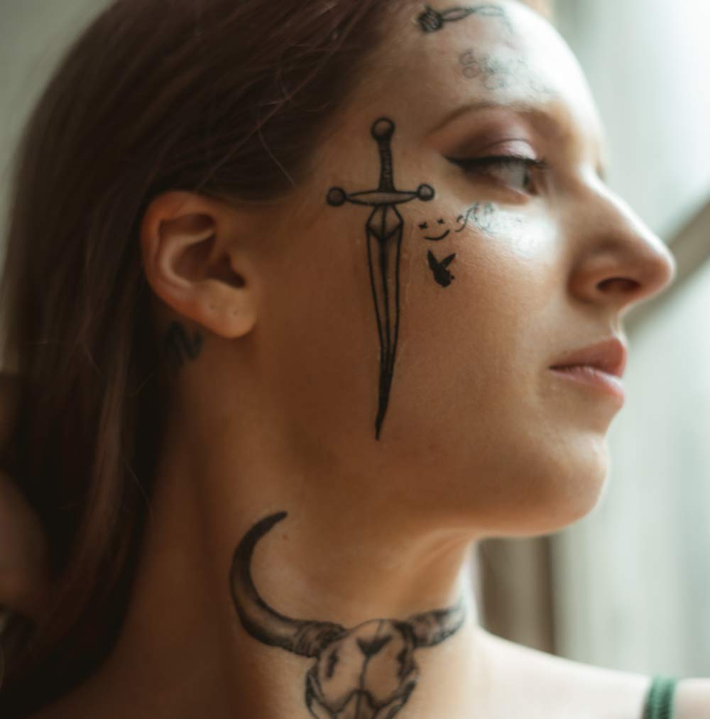 Inkdaze Post Malone Face Tattoo Set - Temporary Tattoos - Skin Safe Tattoo - Tattoo Accessories - 16 Pieces