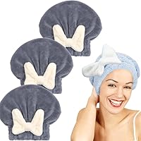 NOISSUE Super Absorbent Hair Towel Wrap for Wet Hair, Quick Dry Microfiber Hair Towel with Bow-Knot Shower Cap, Bath Accessories for Women with Long Thick Hair (3pcs,Grey)