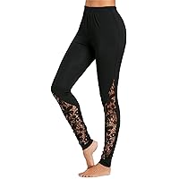 Women's Lace Stitching Sexy Slim Leggings Tummy Control Gym Fitness Sweatpants Mesh Panel Side High Waist Leggings