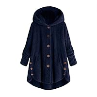 Women's Winter Coats Plus Size Oversized Sherpa Jacket with Hood Pockets Buttons Fall Jacket Warm Clothes Outerwear