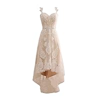 Tsbridal Detachable Skirt Lace Wedding Dress Spaghetti Straps High Low Wedding Gowns