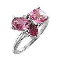 Solid 14k White Gold Multi-Gemstone and .05 Cttw Diamond Cluster Ring Band (Width = 12.2mm) - Size 6