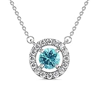Cate & Chloe 18k White Gold Plated Birthstone Necklaces for Women, Silver Halo Necklace for Women, White Gold Pendant Necklace with Round Cut Solitaire Crystals, Fashion Jewelry for Women