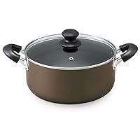 Iris Ohyama DIS-P24 Two-Handled Pot, 9.4 inches (24 cm), Pot with Lid, Gas Cook/Induction Compatible, Glass Lid, Diamond Coat, Long Lasting, Non-Stick, Easy Care, Brown