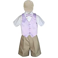 5pc Baby Toddler Boy Lilac Vest Bow Tie Set Khaki Shorts Suit Cap S-4T (S:(0-6 Months))