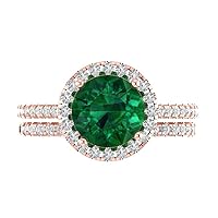 Clara Pucci 2.72ct Round Cut Halo Solitaire Genuine Simulated Emerald Engagement Anniversary Wedding Ring Band set 18K Rose Gold