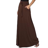TheMogan S~3X Drawstring Waist Pocket Drapey Jersey A-Line Long Maxi Skirt