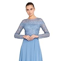 Ladies' Light Blue Evening Gown with Lace Sleeves