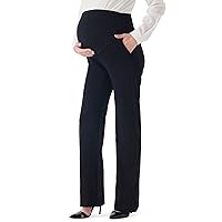 URBEST Women's Maternity Pants for Work, Office Wear Dress Pants Over The Belly Stretchy Pregnancy Bootcut Pants with Pockets