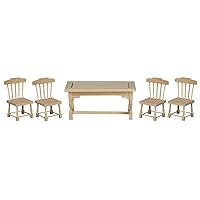 Dollhouse Unfinished Square Table & 4 Chairs Miniature Dining Room Furniture