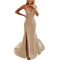 Sequin Prom Dress Long Mermaid Sparkly Formal Dresses Corset Sweetheart Evening Party Gowns with Slit