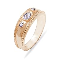 10k Rose Gold Genuine Natural Tanzanite Womens Trilogy Ring - Sizes 4 to 12 Available