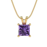 0.95 ct Princess Cut Designer Simulated Alexandrite Solitaire Pendant Necklace With 16