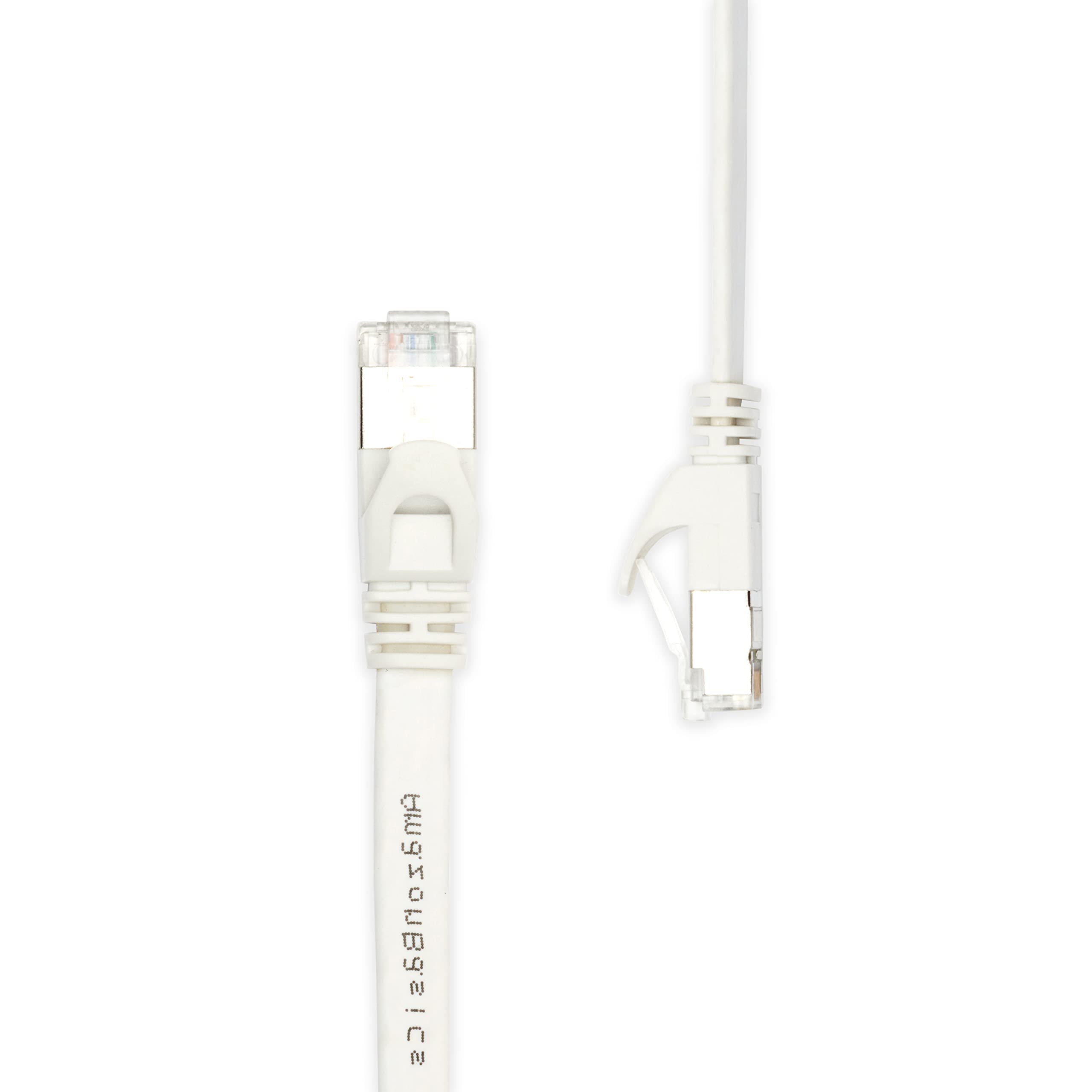 Amazon Basics RJ45 Cat 7 Ethernet Patch Cable, Flat, 600MHz, Snagless, Includes 20 Nails, 50 Foot, White