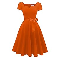 Girstunm Women's Classic Tea Dress Short Sleeve Swing Cocktail Party Dresses with Pockets