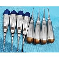 New German Stainless Dental Luxating Elevator Tooth Extraction Extracting Tools 8 Pcs Curved 1.5MM to 4MM Dental Instruments Gold Plus Blue