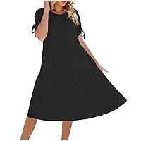 Plus Size Clearance Warehouse Amazon Women's Tiered Ruffle Beach Dress Loose Sundress Short Sleeve Casual Holiday Sun Dresses Midi Summer Dresses Summer Clothes Women Black