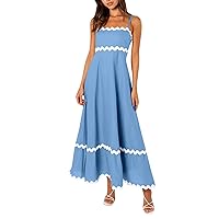 Women's Casual Dresses Summer Square Neck Casual Loose Swing Adjustable Strap Dress with Pockets Cute, S-XL