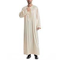 Mens Dress Long Sleeve Robe Button Up Side Split Kaftan Thobe Long Gown Casual Shirt Eid Dresses