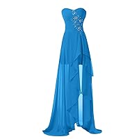 High Low Strapless Chiffon Bridesmaid Evening Dresses Prom Gowns Long B1