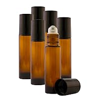 6 Pack - Empty Roll on Glass Bottles [STAINLESS STEEL ROLLER] 10ml Refillable Color Roll On for Fragrance Essential Oil - Amber Color