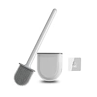 Toilet Brush and Holder Set - Flexible Bathroom Brush Head with Silicone Bristles - Compact Design for Neat Storage - Base with Ventilation Holes (1 Unit White) (1 Unit Black)