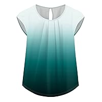 Womens Dressy Top Peplum Tops for Women 2024 Summer Casual Fashion Print Bohemian Loose Fit with Short Sleeve Round Neck Shirts Green Large